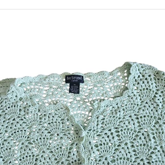 Bay Studio Crochet Knit Cardigan Sz XL Soft Sage Green Vintage Cottagecore Y2K - Picture 10 of 16